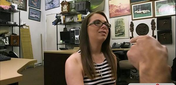  Brunette babe with glasses gets boned by nasty pawn man